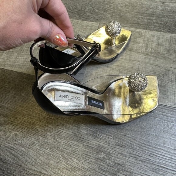 Jimmy Choo x Mugler Crystal Ball Ankle Strap Heels – Clear PVC / Rhinestone - Picture 2 of 9